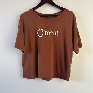 Stradivarius Brown Boxy Crop “C’Mon” T-Shirt